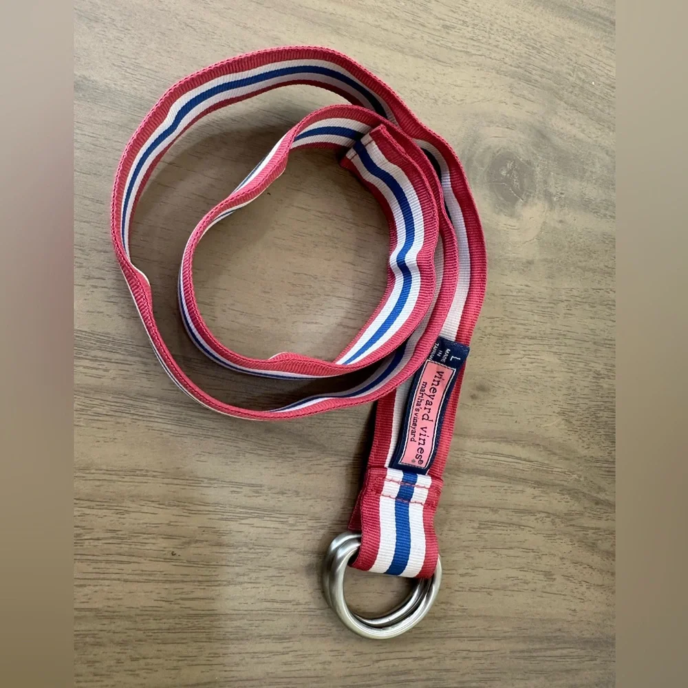 Vineyard Vines Boys Edgartown Stripe D-Ring Mariner L Belt - USA Patriotic 🇺🇸